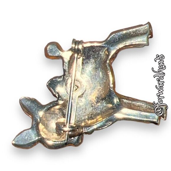 Small Deer Pin Brooch with Rhinestone Eyes & Blue Enamel Bow - Picture 5 of 10